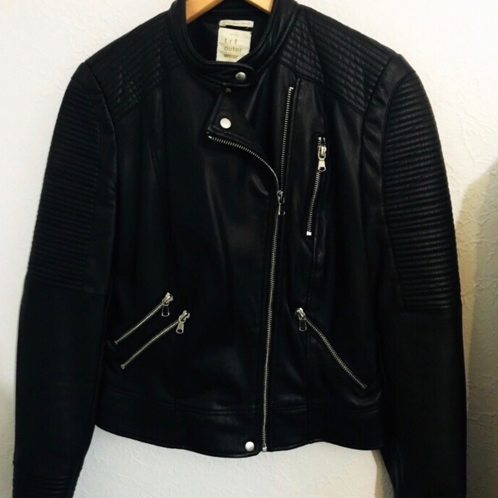 Zara leather jacket black rocker rock and roll